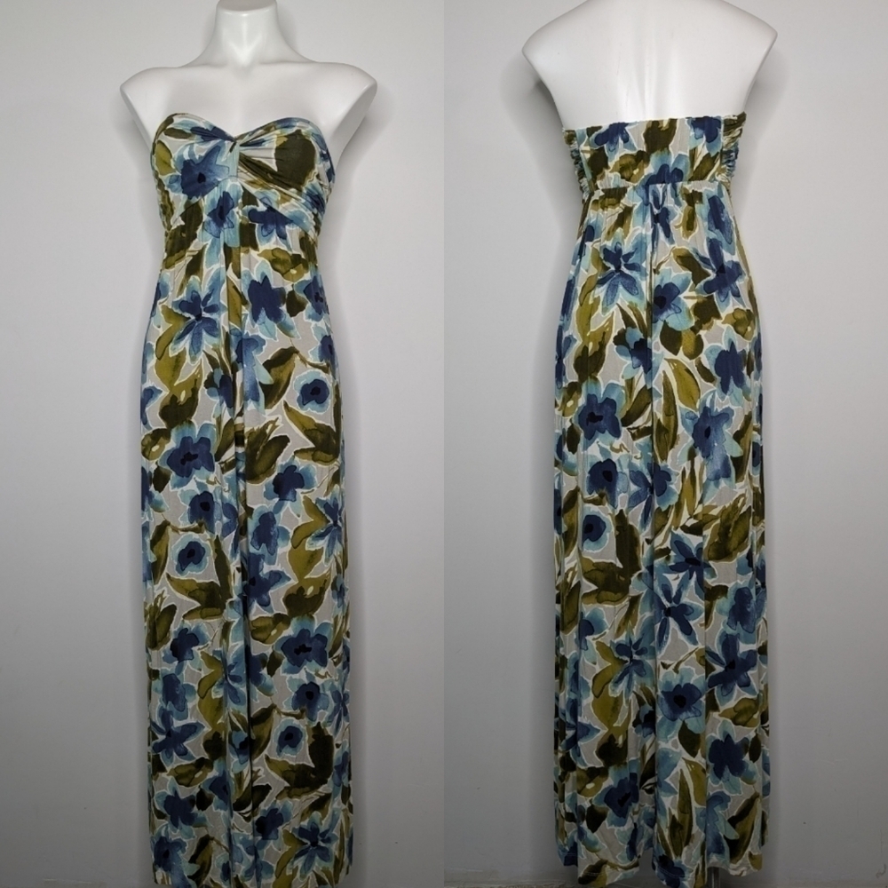 Tommy Bahama blue green floral strapless dress XS